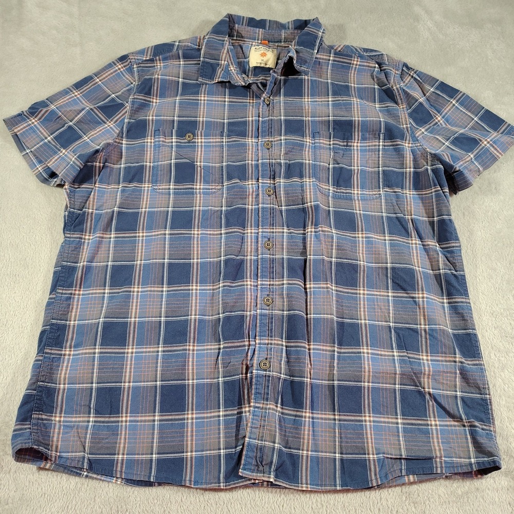 Ruff Hewn Shirt Men XL Blue Plaid Short Sleeve Button Up Dad Office Farmer